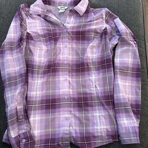 Duluth Trading Co Purple Plaid Women's Button Down Shirt
